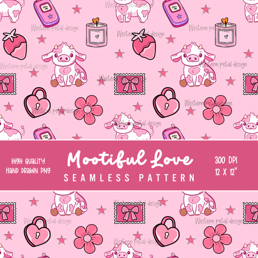 Pink Valentine Cow Print • 12x12 300 DPI • Strawberry Hearts Western Pattern - Western Petal Design