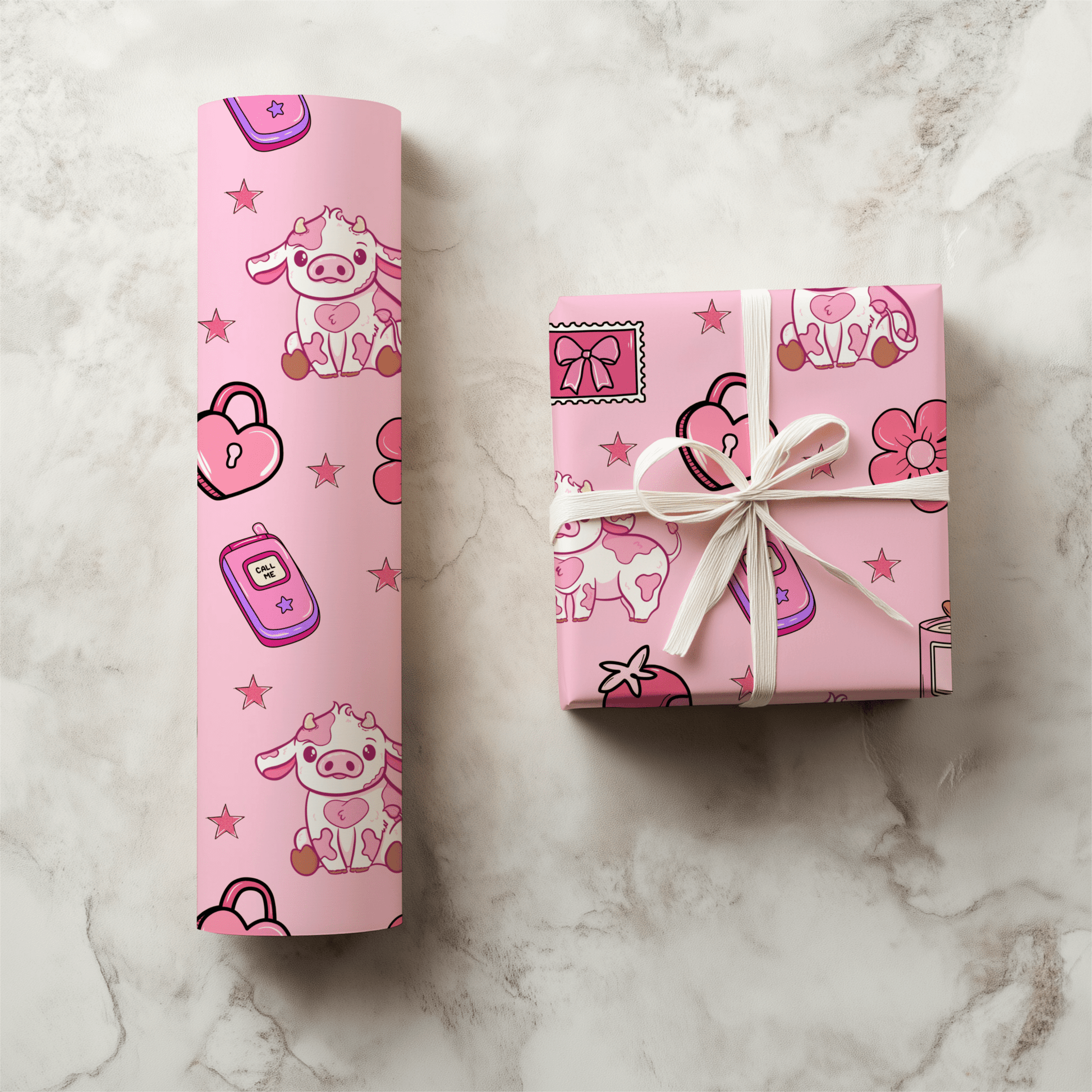 Pink Valentine Cow Print • 12x12 300 DPI • Strawberry Hearts Western Pattern - Western Petal Design