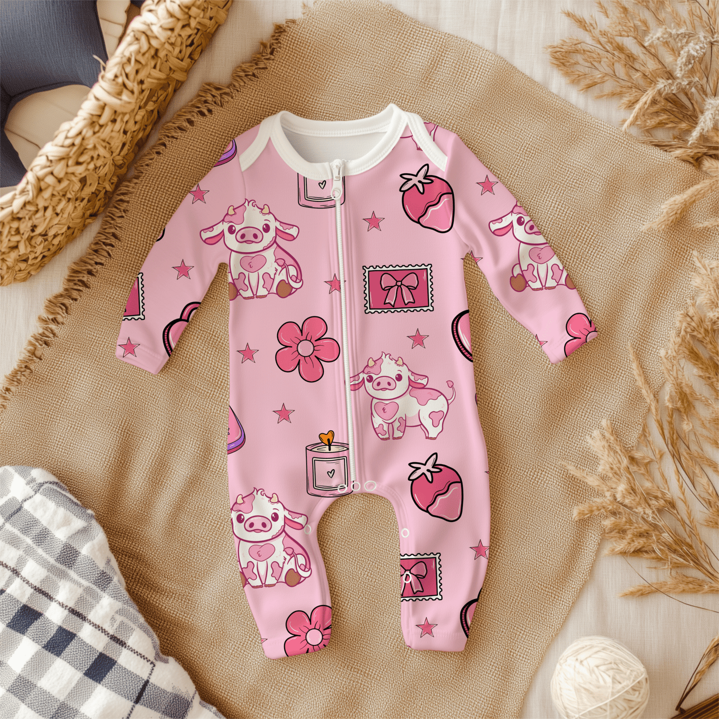 Pink Valentine Cow Print • 12x12 300 DPI • Strawberry Hearts Western Pattern - Western Petal Design