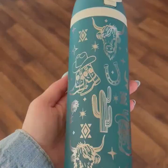 Western Owala DUPE 24 oz Tumbler | Engraved Cowgirl Water Bottle | Cactus Boots Highland Cow| Leak Proof Straw Lid | Western Gift for Her