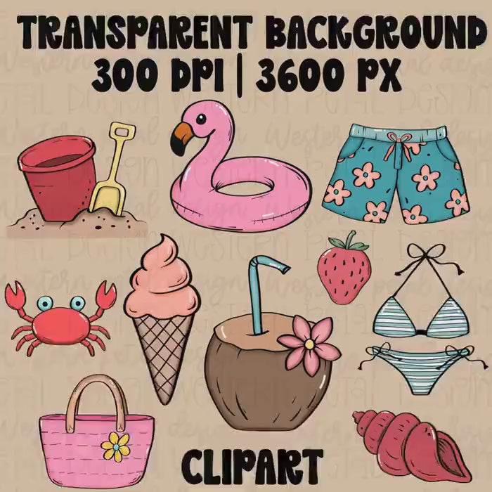 Beach Summer Clipart Bundle PNG | Pool Float Clipart | Beach Vacation Clipart | Summer PNG Bundle | Tropical Clipart | Cute Summer Clipart