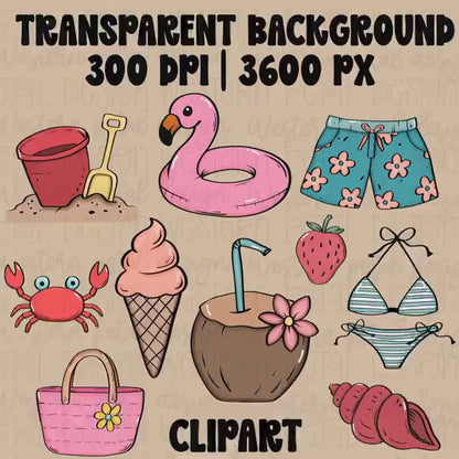 Beach Summer Clipart Bundle PNG | Pool Float Clipart | Beach Vacation Clipart | Summer PNG Bundle | Tropical Clipart | Cute Summer Clipart