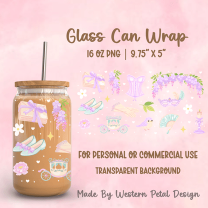 Regency Romance Glass Can Wrap PNG – 16oz Libbey Cup Wrap - Western Petal Design