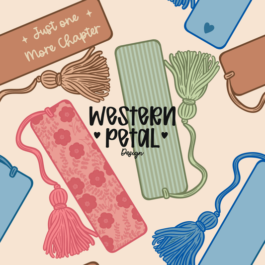 Seamless Bookmark Pattern PNG | Cottagecore Boho Book Lover Digital Paper | Just One More Chapter | 12x12 300 DPI - Western Petal Design