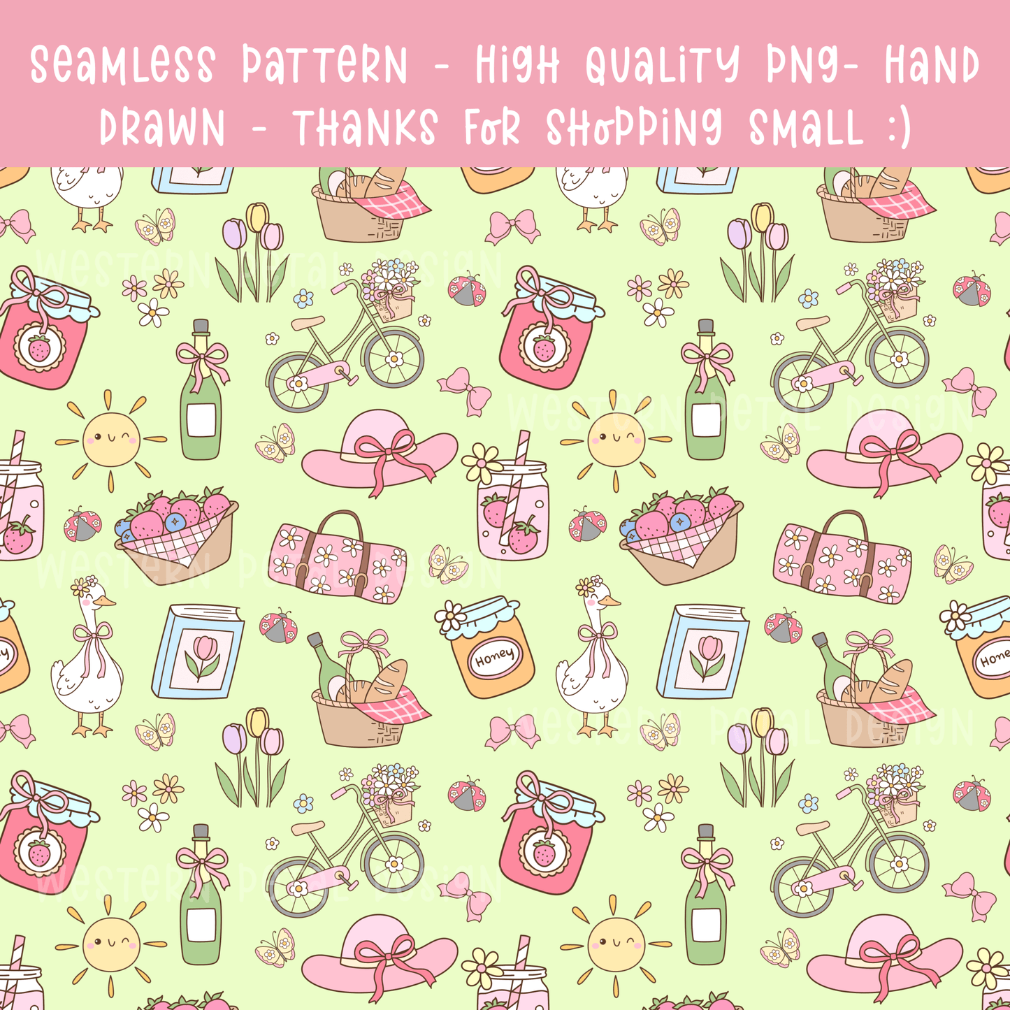 Spring Picnic Green seamless file - Western Petal Design