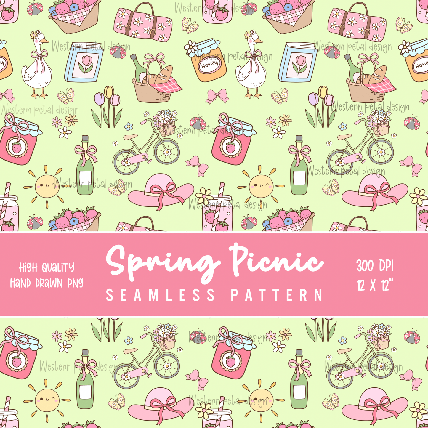 Spring Picnic Green seamless file - Western Petal Design