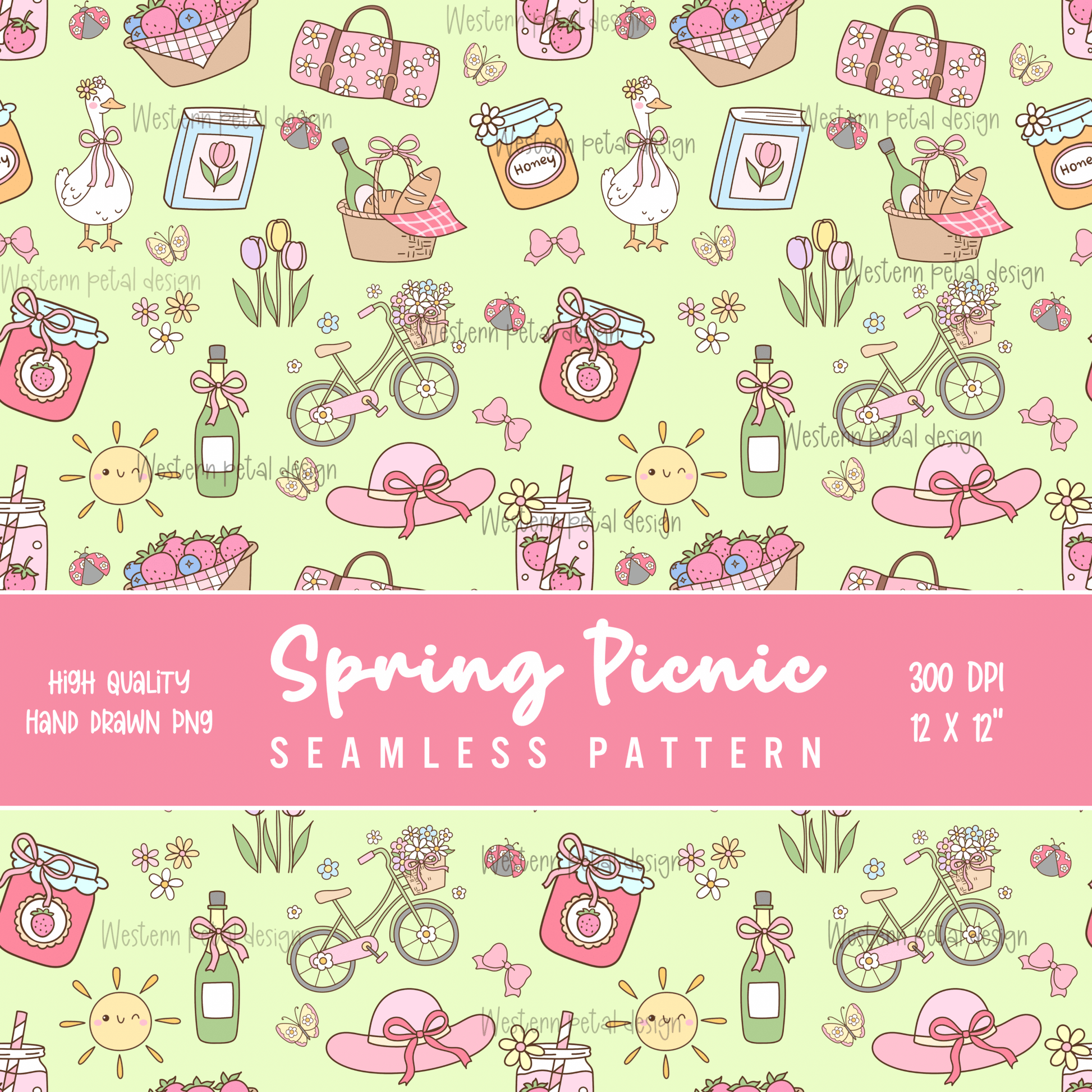 Spring Picnic Green seamless file - Western Petal Design