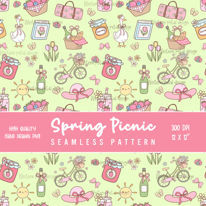 Spring Picnic Green seamless file - Western Petal Design