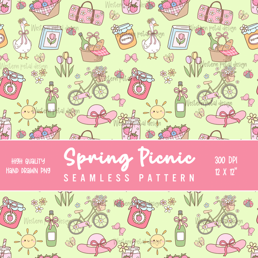 Spring Picnic Green seamless file - Western Petal Design