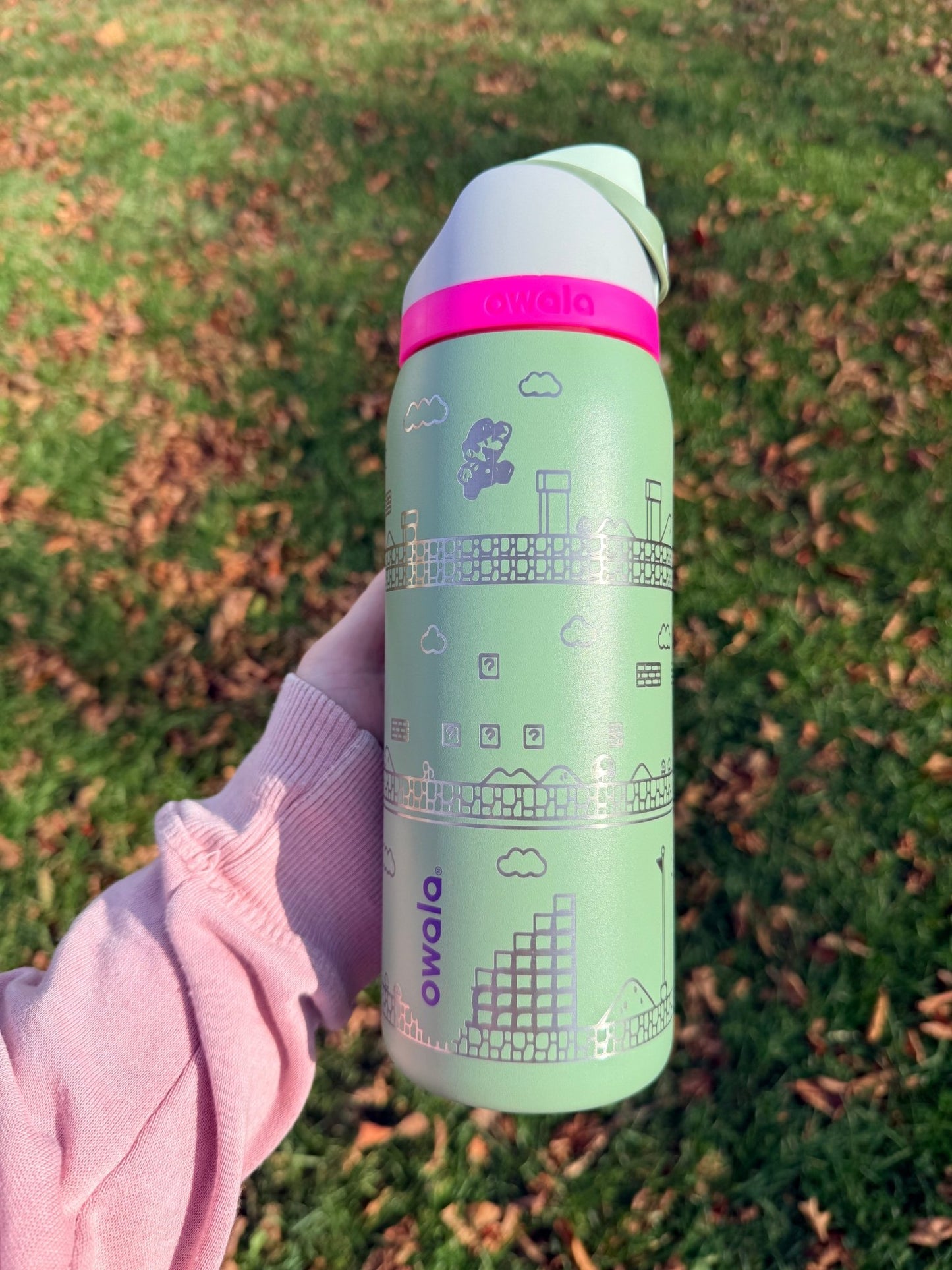 Super Mario Inspired Engraved Owala Tumbler | 24 oz or 32 oz - Western Petal Design