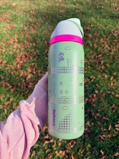 Super Mario Inspired Engraved Owala Tumbler | 24 oz or 32 oz - Western Petal Design