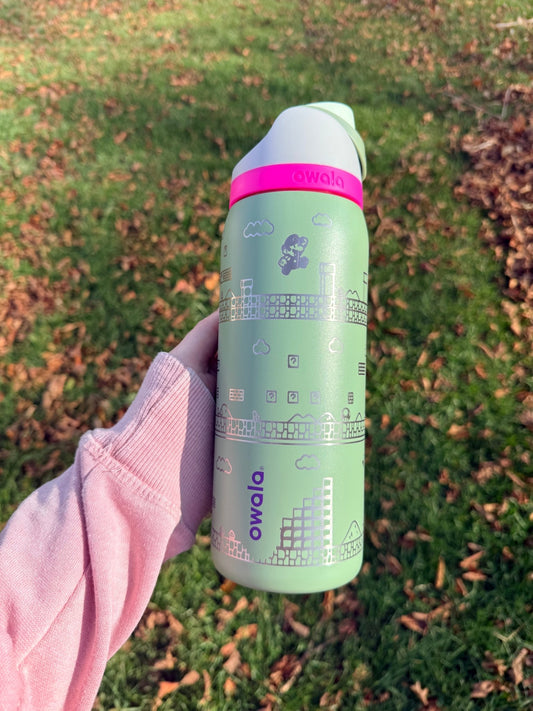 Super Mario Inspired Engraved Owala Tumbler | 24 oz or 32 oz - Western Petal Design