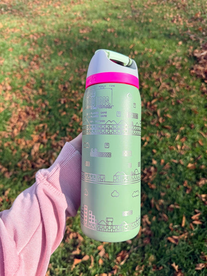 Super Mario Inspired Engraved Owala Tumbler | 24 oz or 32 oz - Western Petal Design