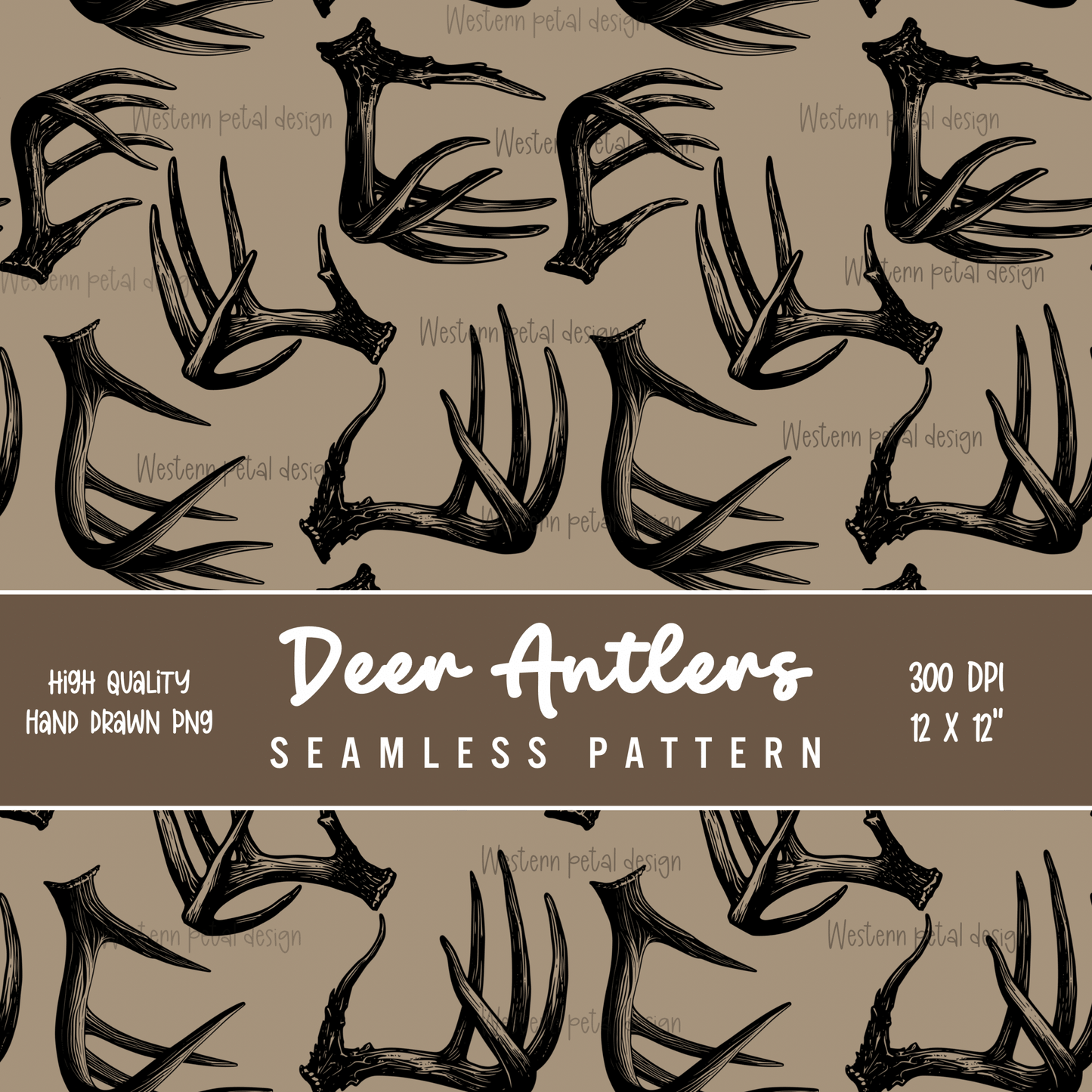 Tan Antlers seamless file - Western Petal Design