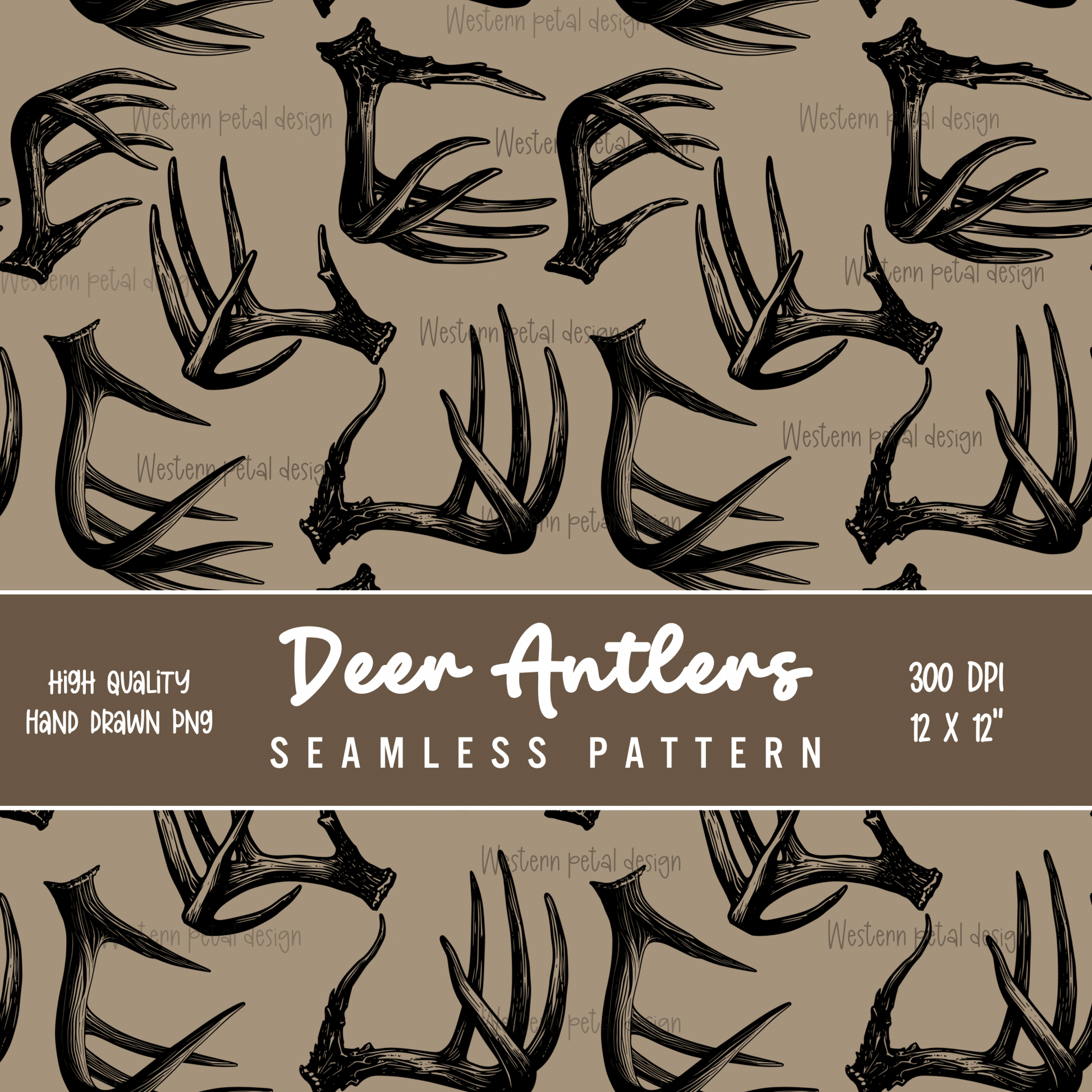 Tan Antlers seamless file - Western Petal Design