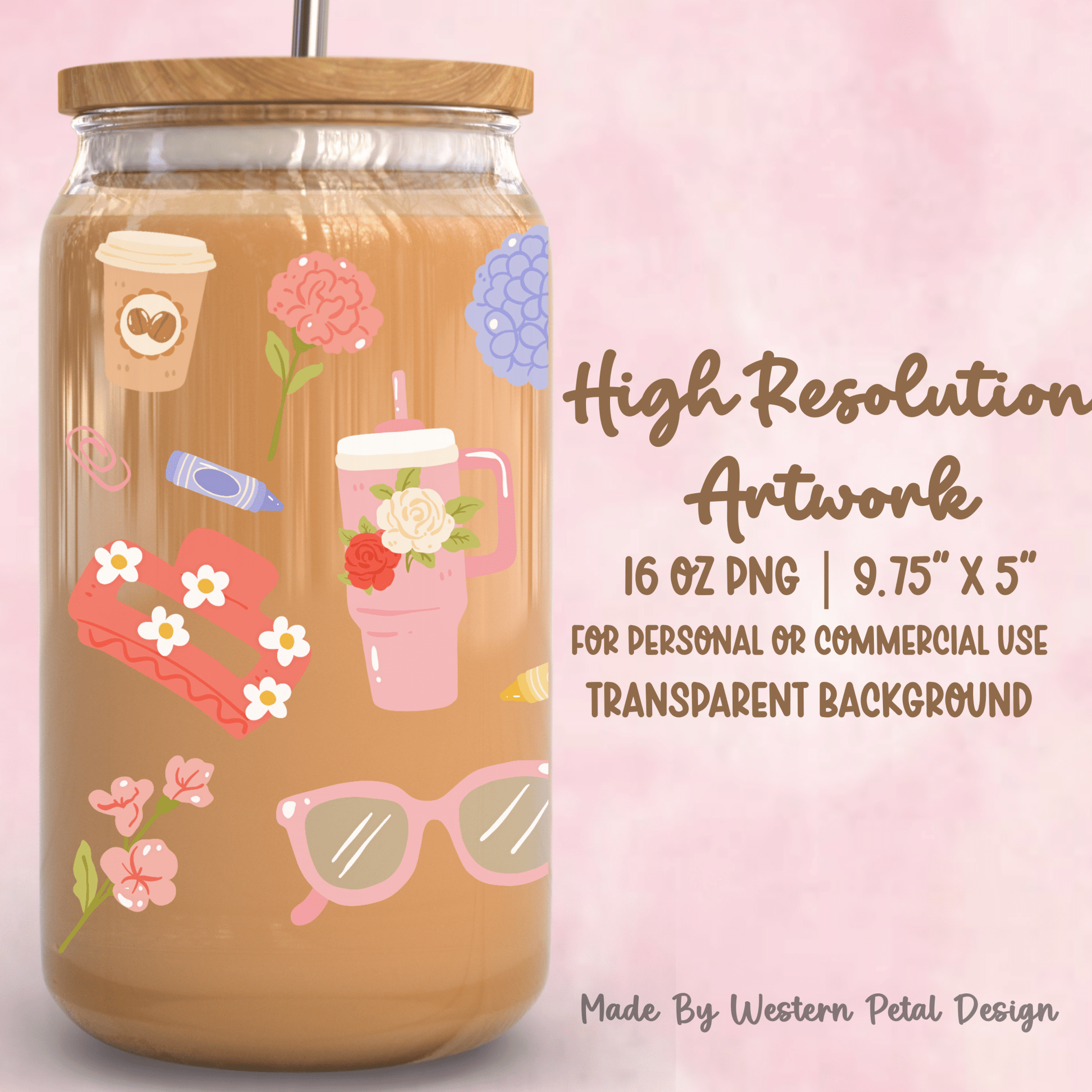 Teacher Appreciation 16oz Glass Can Wrap PNG | Pastel School Design (Digital Download) - Western Petal Design