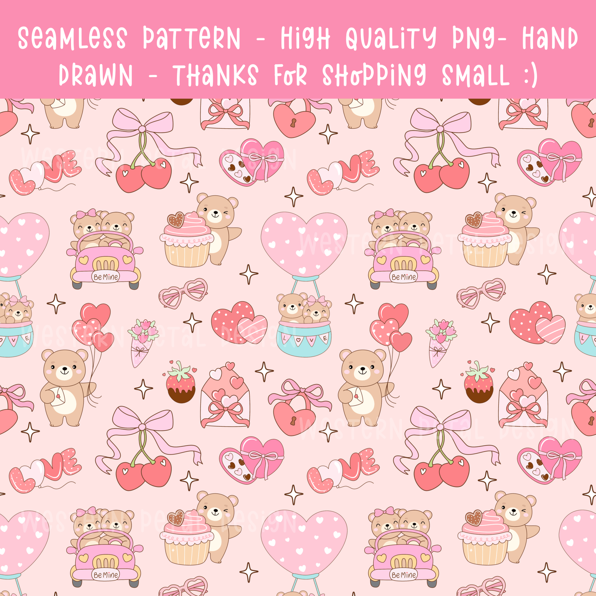 Teddy Bear Valentine’s Day seamless pattern - Western Petal Design