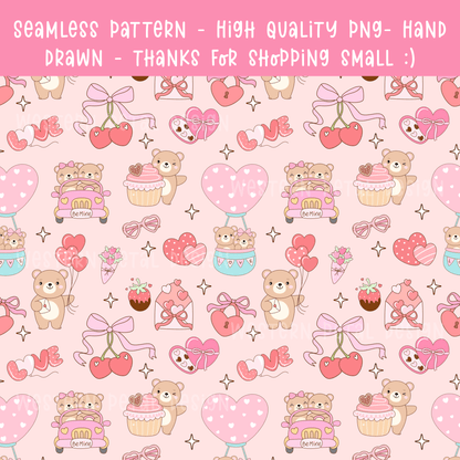 Teddy Bear Valentine’s Day seamless pattern - Western Petal Design