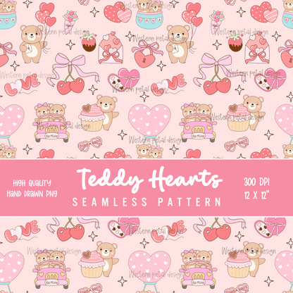 Teddy Bear Valentine’s Day seamless pattern - Western Petal Design