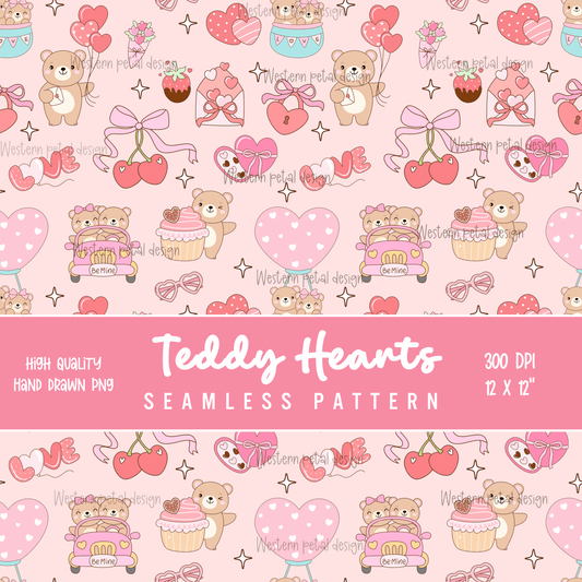 Teddy Bear Valentine’s Day seamless pattern - Western Petal Design