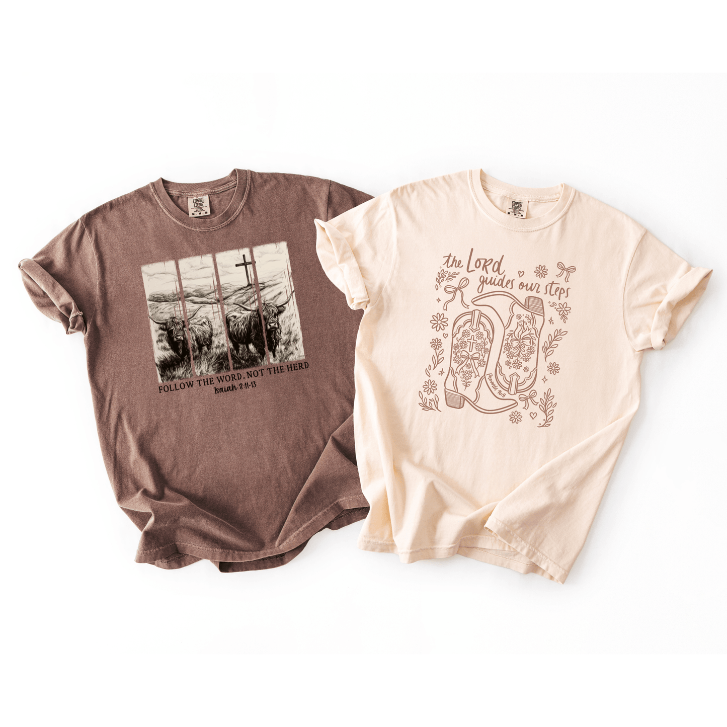 Western faith graphic t-shirt with cowgirl boots and floral design Ivory - Western Petal Design