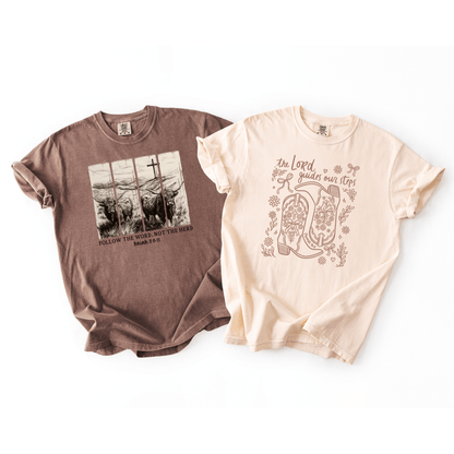 Western faith graphic t-shirt with cowgirl boots and floral design Ivory - Western Petal Design