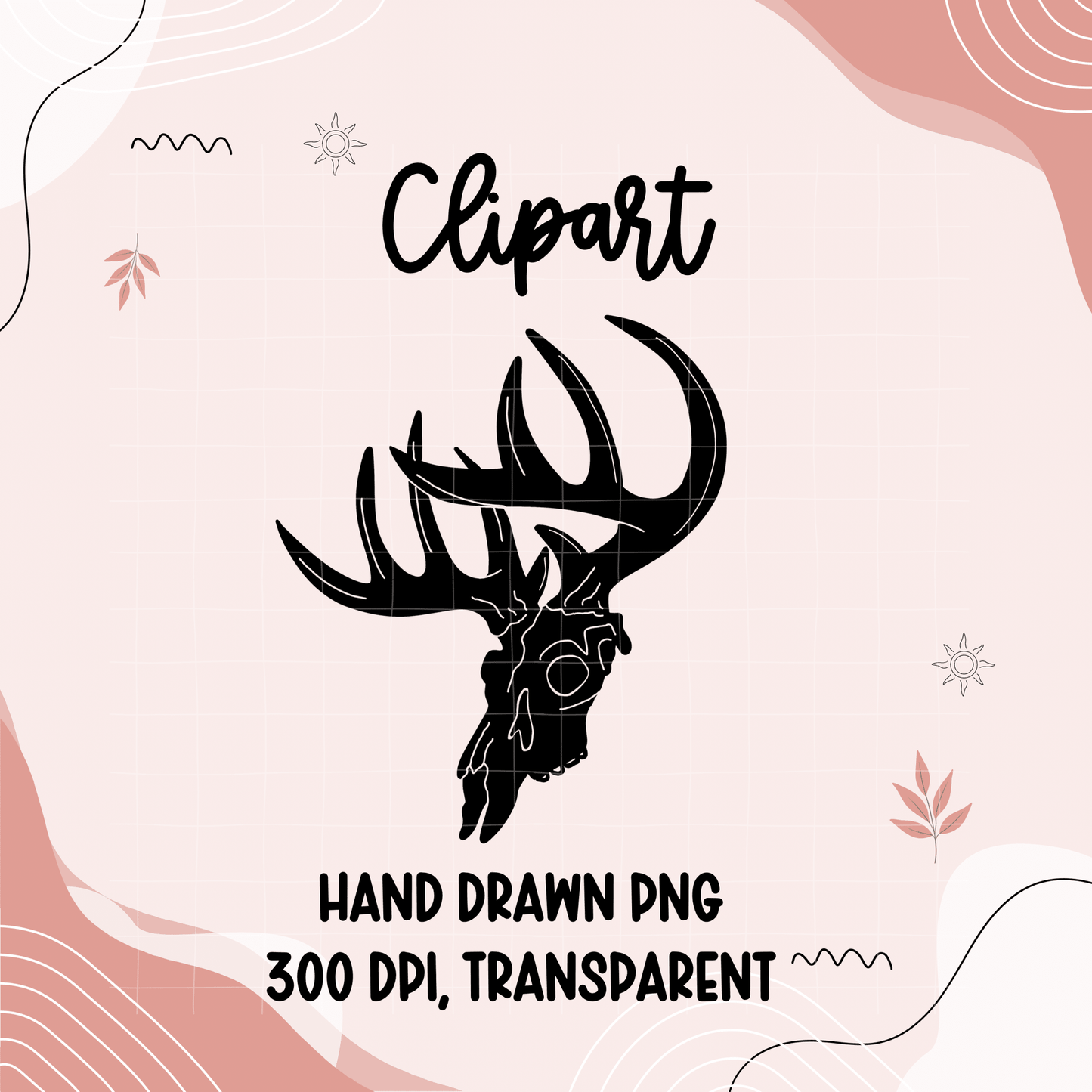 Whitetail deer skull antler clipart | Hand drawn - Western Petal Design