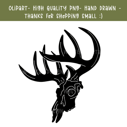 Whitetail deer skull antler clipart | Hand drawn - Western Petal Design
